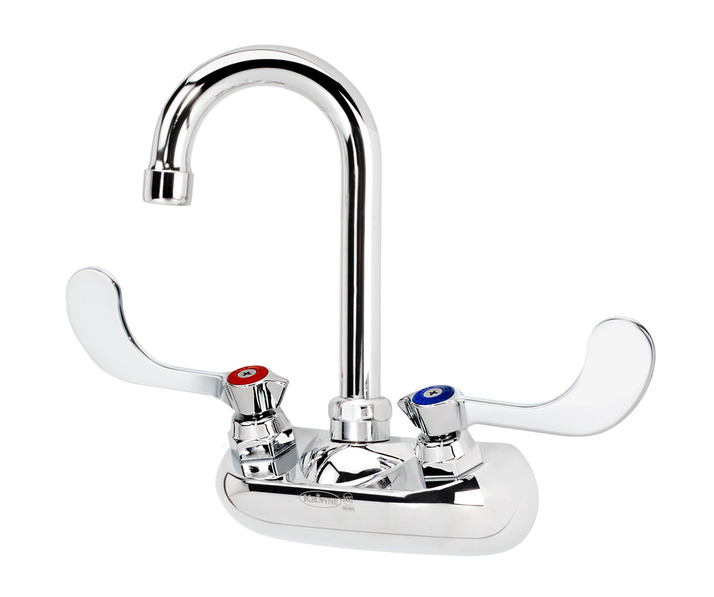 Krowne 10-400L-W SILVER SERIES 4" CENTER ALL MOUNT Faucet WITH 3-1/2" WIDE GOOSENECK SPOUT AND WRIST BLADE HandLES