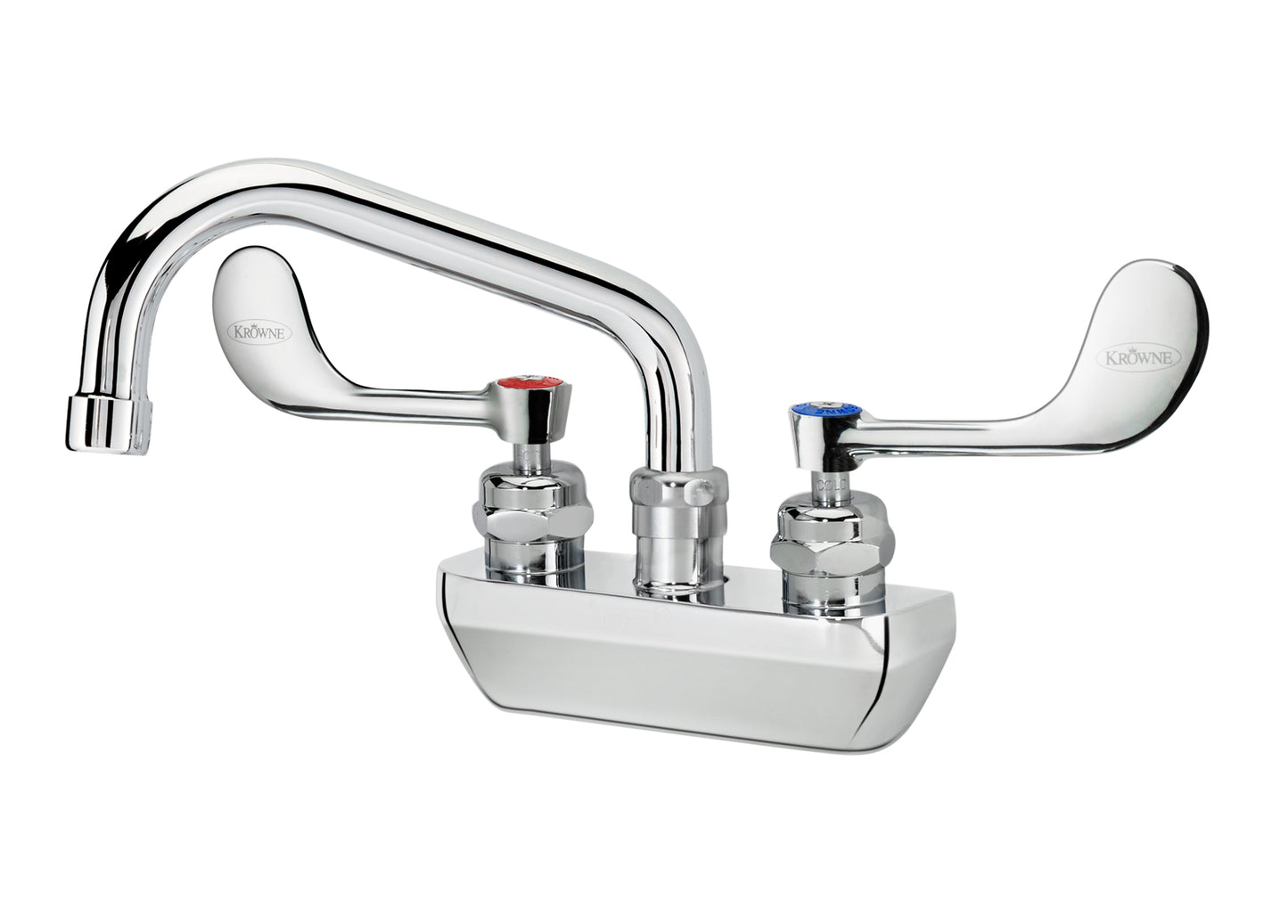 Krowne 14-406L-W-E4 ROYAL SERIES 4" Wall MNT Faucet WITH 6" SWING SPOUT, VR WRISTBLADE HandLES, 1.5 GPM AERATOR