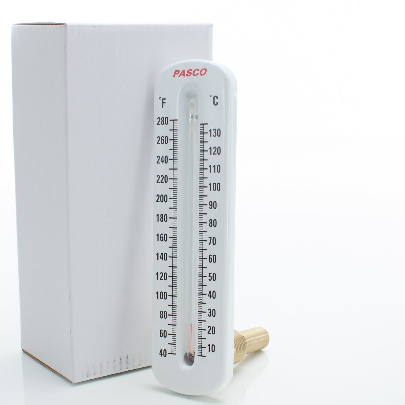 Pasco 1444 280F THERMOMETER 1/2MPT BR ANGLE