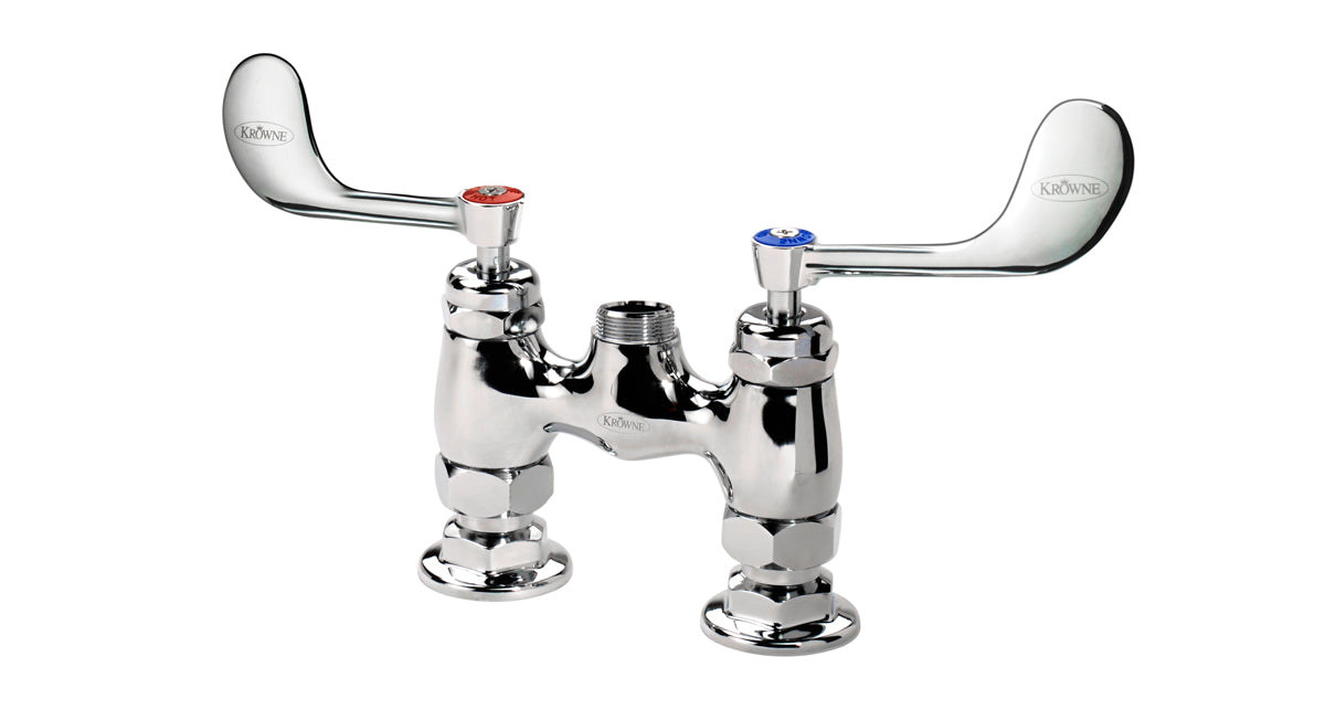 Krowne 15-4XXL-W ROYAL SERIES 4" CENTER RAISED DECK Faucet Body ONLY WITH WRIST BLADE HandLES, VANDAL RESISTANT