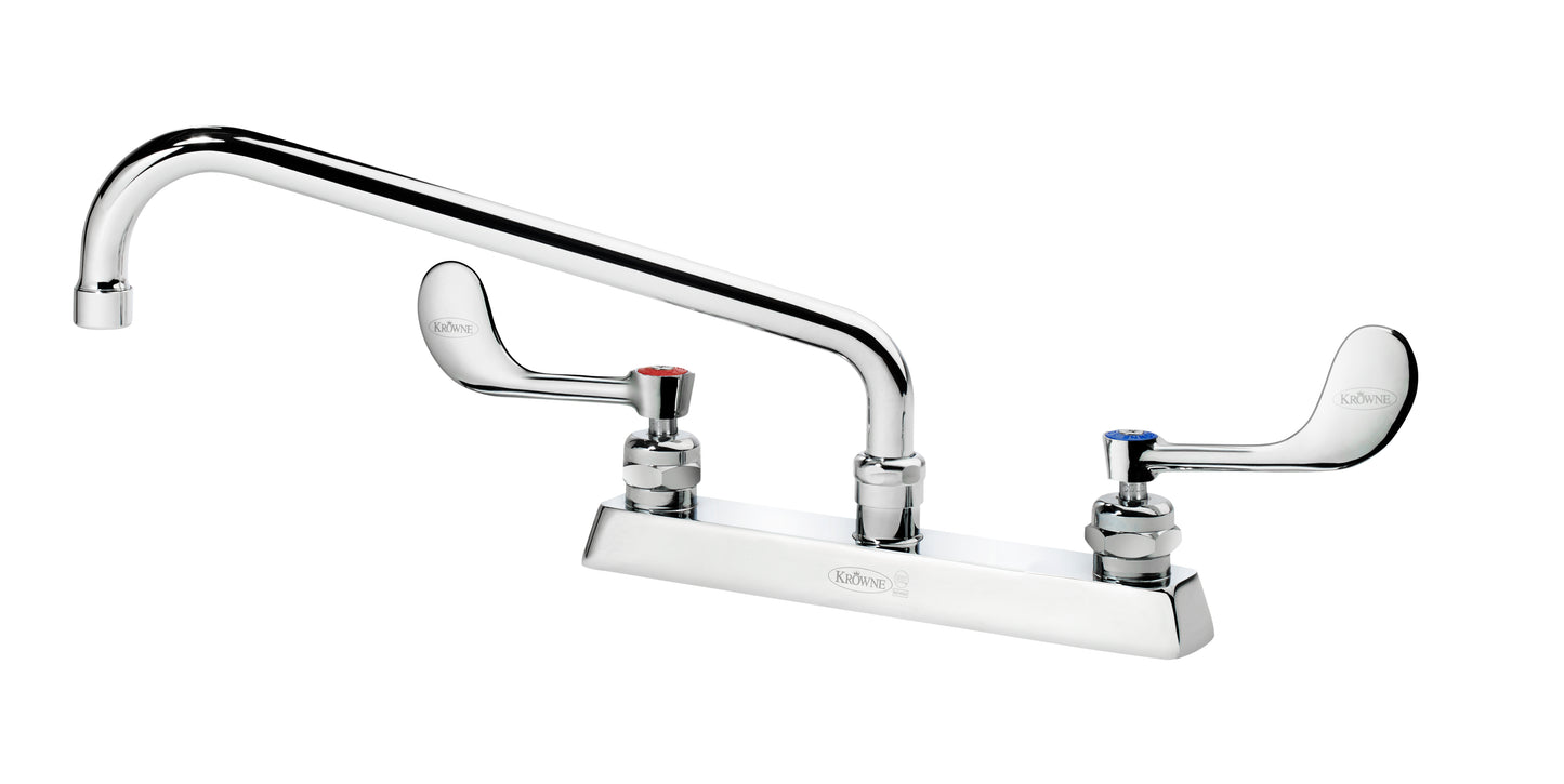 Krowne 15-512L-W-E4 ROYAL SERIES 8" Deck Mount Faucet WITH 12" SWING SPOUT, VR WRISTBLADE HandLES, 1.5 GPM AERATOR