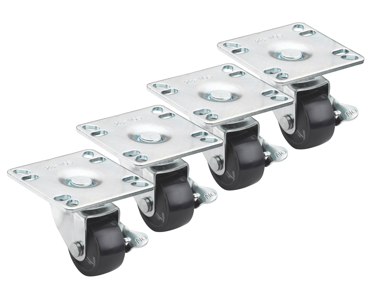 Krowne 28-110S SET OF 3 1/2" x 3 1/2" PLATE CASTERS WITH 2" LOCKING WHEELS - 4 PIECES PER SET