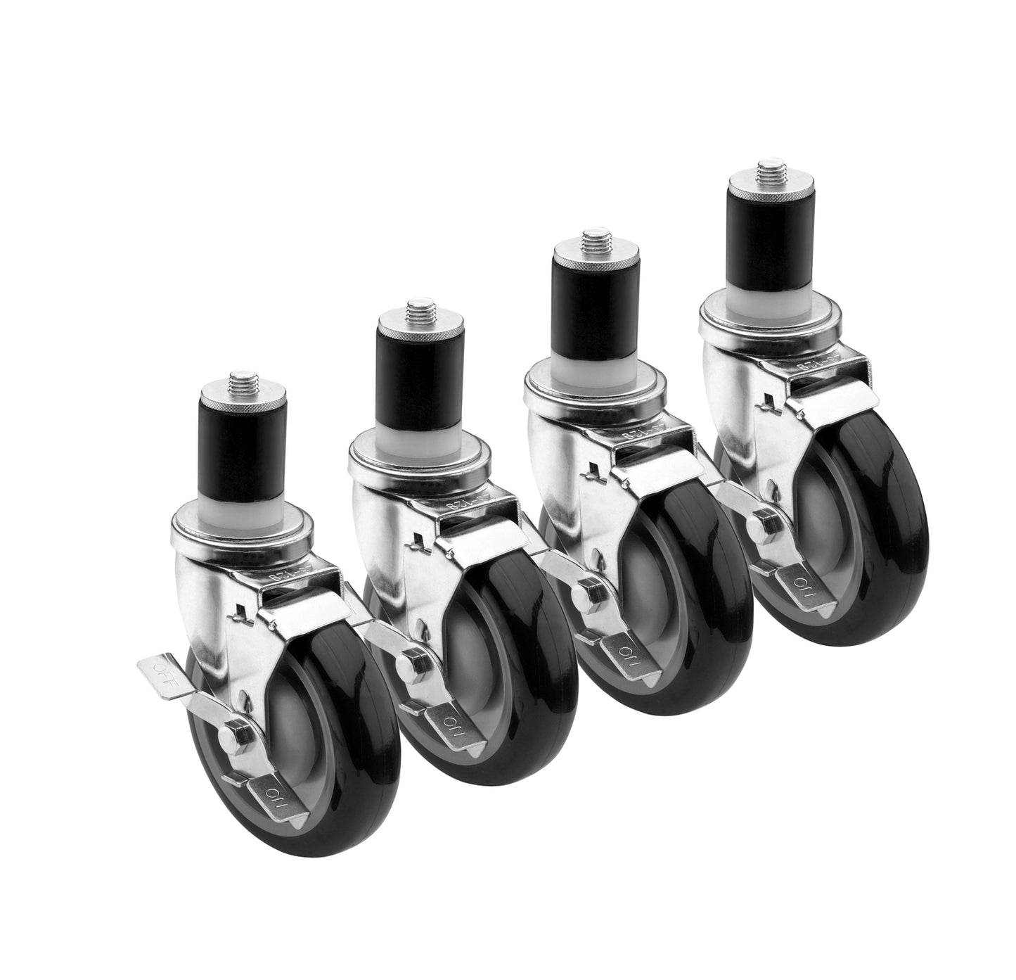Krowne 28-124S SET OF 1-1/2" STEM CASTER WITH 5" LOCKING WHEEL- 4 PIECES