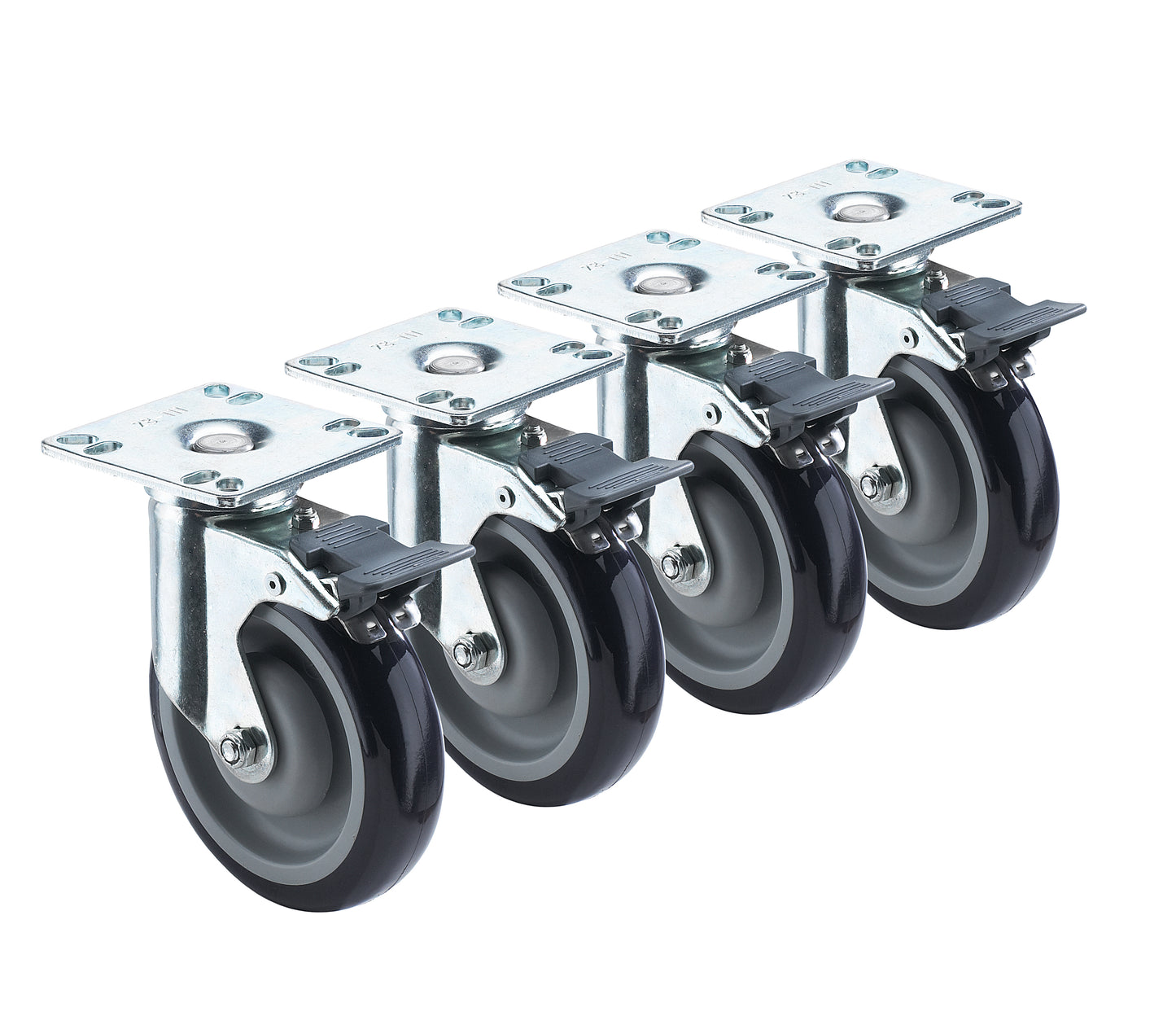 Krowne 28-260S Krowne 28-260S. 6" Overall Heavy Duty Universal 3-1/2" x 3-1/2" Plate Caster with Front Brake, 5" Wheel, Set of 4.