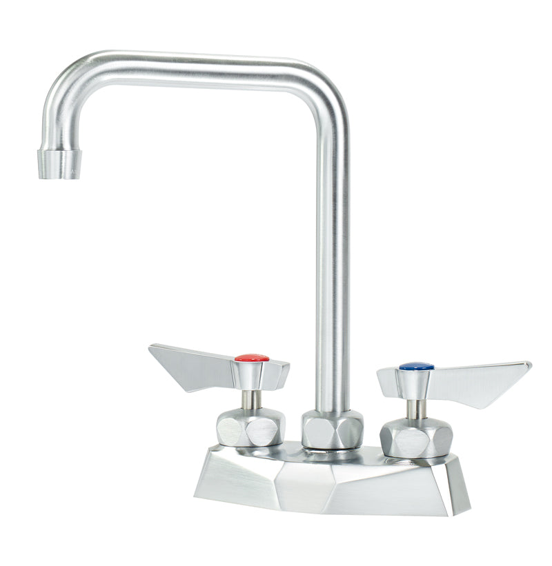 Krowne DX-301 Krowne DX-301. Diamond Series 4" Center Deck Mount Faucet with 6" Wide Double Bend Spout. Durable full range swing spout with Double o-ring construction. Solid chrome plated brass base with ultra-polish satin.