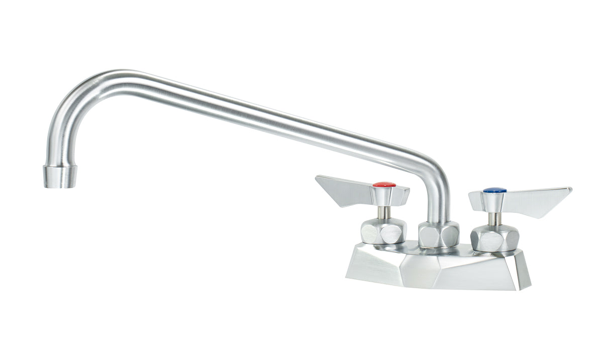 Krowne DX-312 Krowne DX-312. Diamond Series 4" Center Deck Mount Faucet with 12" Swing Spout. Solid chrome plated brass base with ultra-polish satin. Durable full range swing spout with Double o-ring construction.