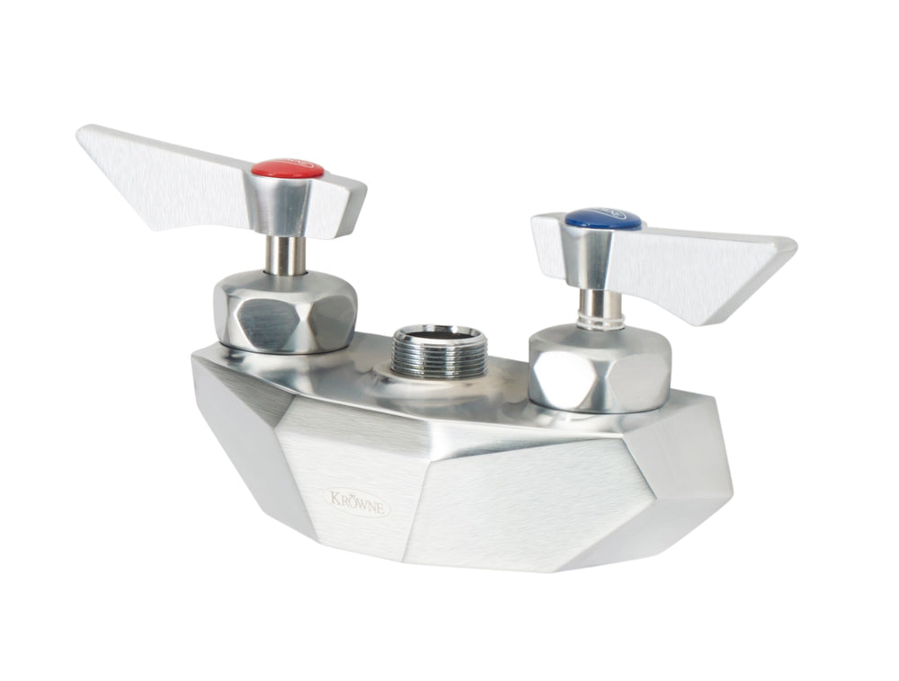 Krowne DX-4XX Krowne DX-4XX. Diamond Series 4" Center Wall Mount Faucet Body (No Spout). Solid chrome plated brass base with ultra-polish satin.