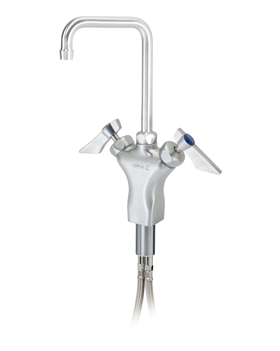 Krowne DX-601 Krowne DX-601. Diamond Series Single Hole Deck Mount Faucet with 6"W Double Bend Spout. 1/4 turn high performance Ceramic cartridge Valves with integral check. Solid chrome plated brass base with ultra-polish satin.