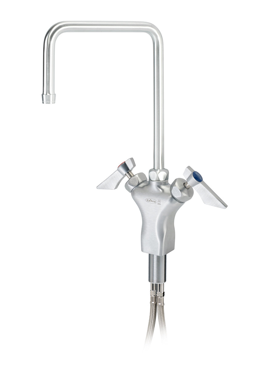 Krowne DX-602 Krowne DX-602. Diamond Series Single Hole Deck Mount Faucet with 8-1/2"W Double Bend Spout. 1/4 turn high performance Ceramic cartridge Valves with integral check. Solid chrome plated brass base with ultra-polish satin.