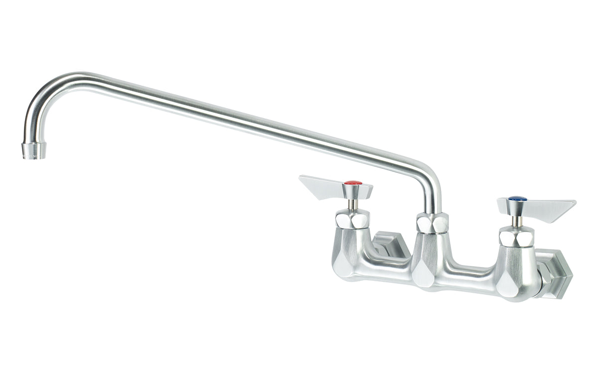 Krowne DX-816 Krowne DX-816. Diamond Series 8" Center Wall Mount Faucet with 16" Swing Spout. Solid chrome plated brass base with ultra-polish satin. Durable full range swing spout with Double o-ring construction.