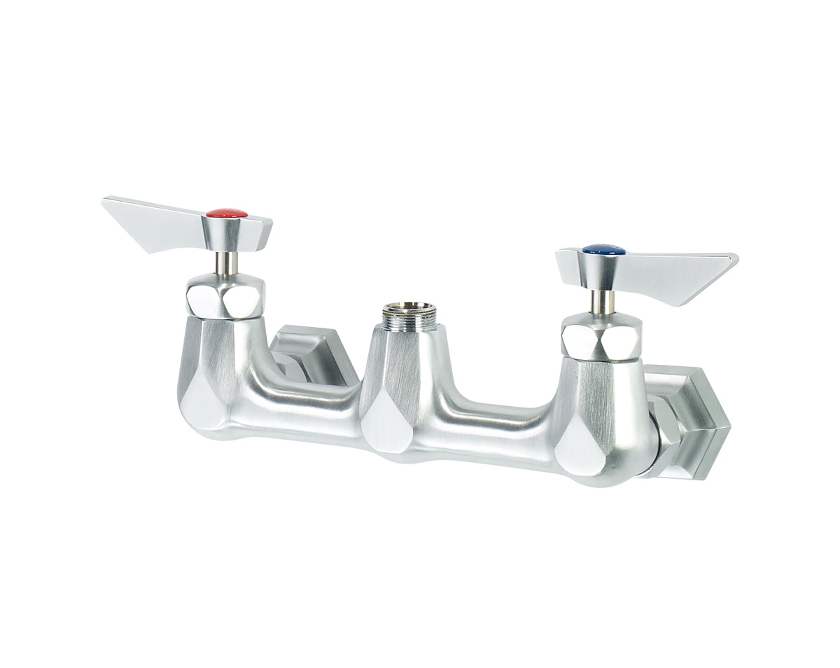 Krowne DX-8XX Krowne DX-8XX. Diamond Series 8" Center Wall Mount Faucet Body (No Spout). Solid chrome plated brass base with ultra-polish satin. Durable full range swing spout with Double o-ring construction.