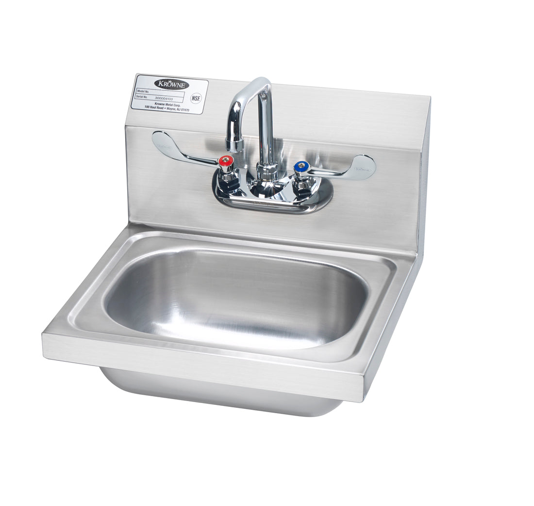 Krowne HS-43 16" WIDE Hand Sink, 4" Wall Mount Faucet WITH WRIST BLADES
