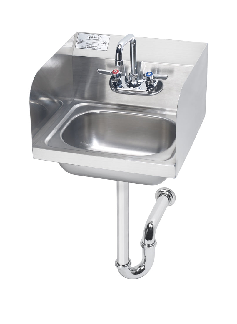 Krowne HS-5. Wall Mount Hand Sink WITH STAINLESS STEEL SIDE SPLASHES,P-TRAP.
