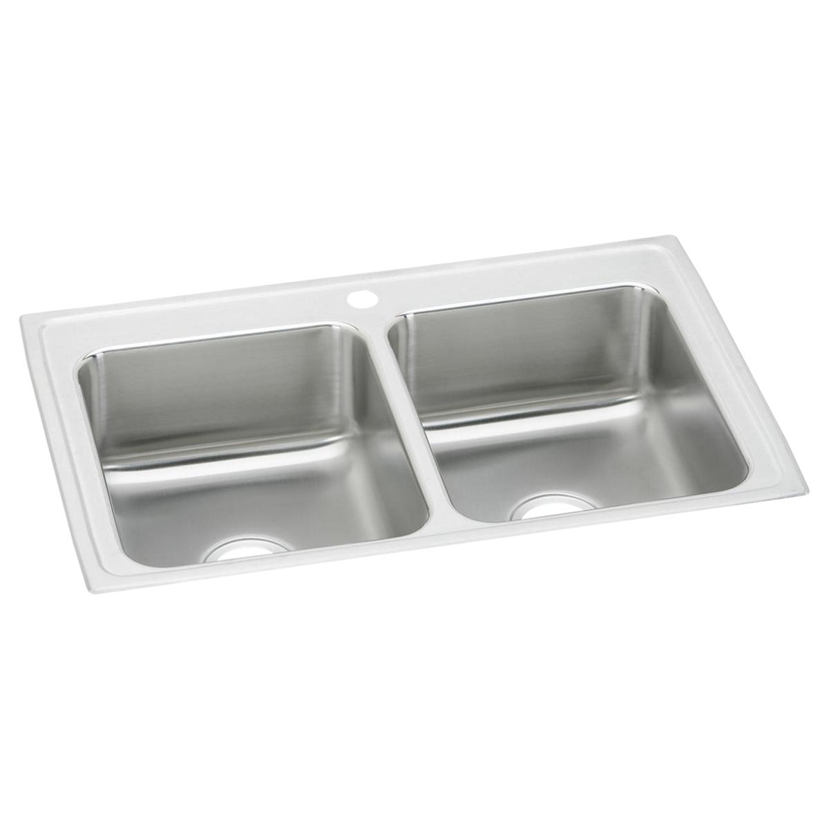 Just Manufacturing DL2133A1-J Stainless Steel 33" x 21-1/4" x 7-7/8" 1-Hole Equal Double Bowl Drop-in Sink