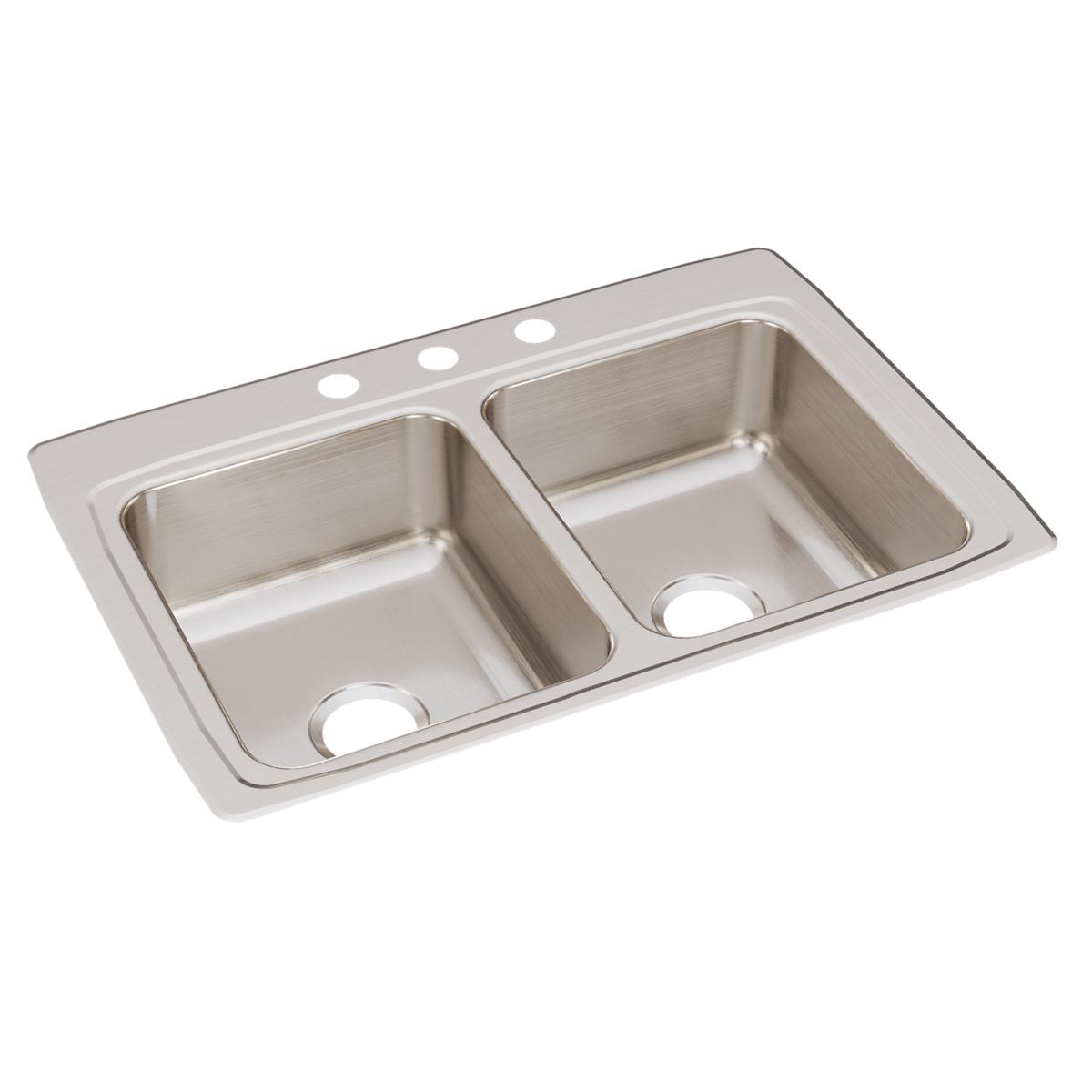 Just Manufacturing DL2233A3-J Stainless Steel 33" x 22" x 8-1/8" 3-Hole Equal Double Bowl Drop-in Sink