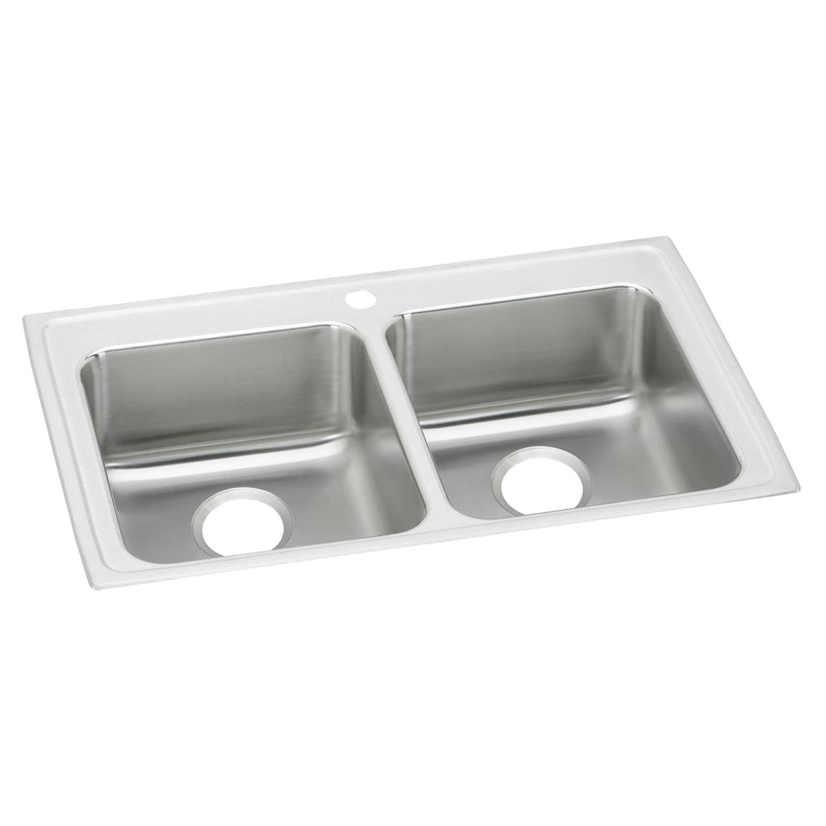 Just Manufacturing DLADA2133A601-J Stainless Steel 33" x 21-1/4" x 6" 1-Hole Equal Double Bowl Drop-in ADA Sink