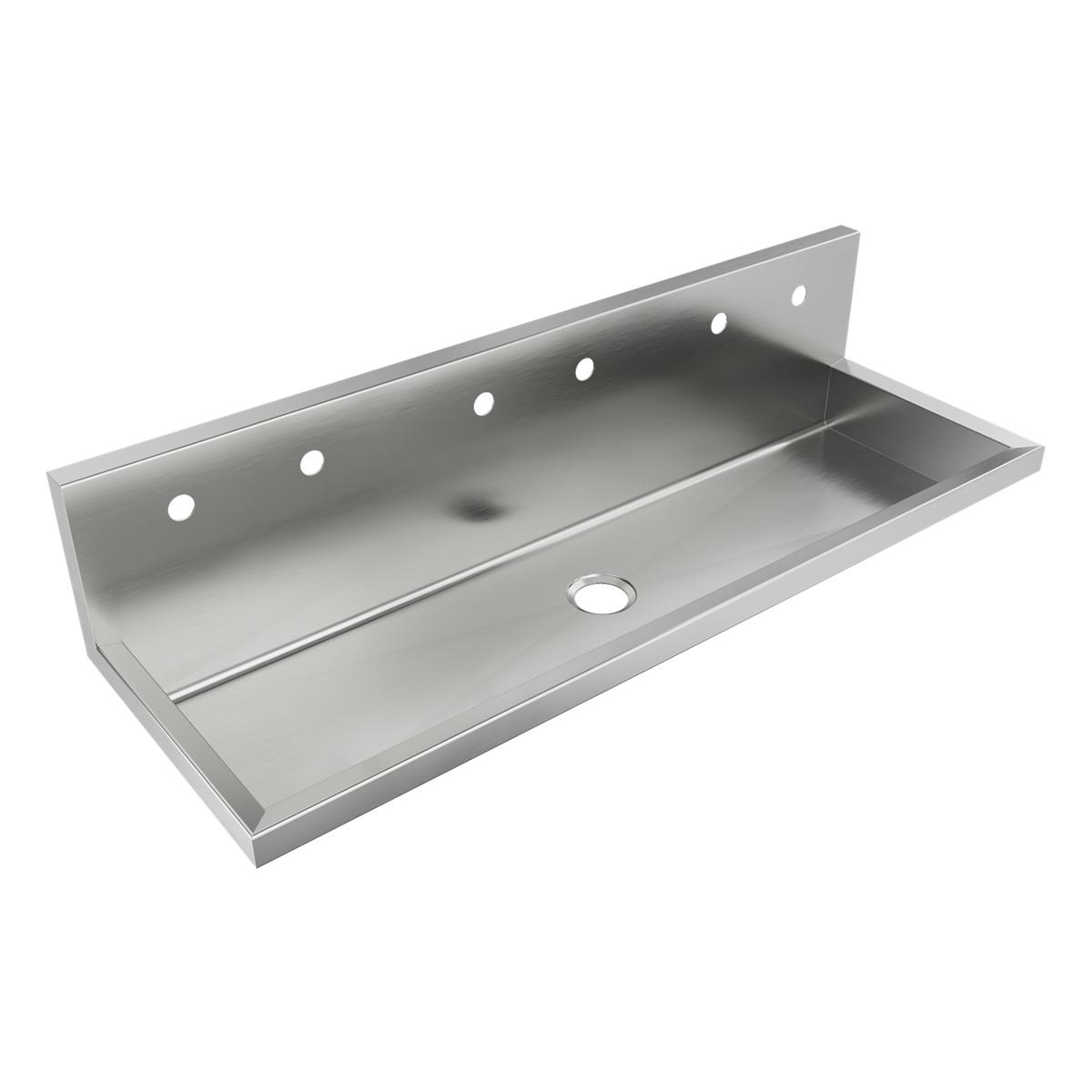 Just Manufacturing JADA6020-3-J Stainless Steel 60" x 20" x 16" Wall Hung Multi-Station 6-Hole Surgeon Scrub ADA Sink
