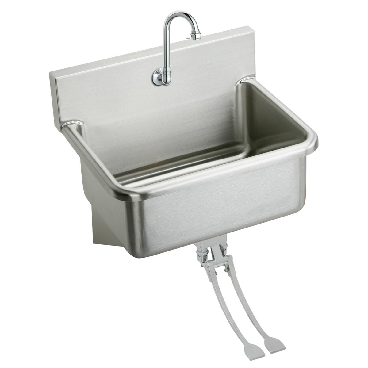 Just Manufacturing JS122TF-J Stainless Steel 25" x 19-1/2" x 10-1/2" Wall Hung Single Bowl Hand Wash Sink Kit w/Pedal Valve + Spout + Drain