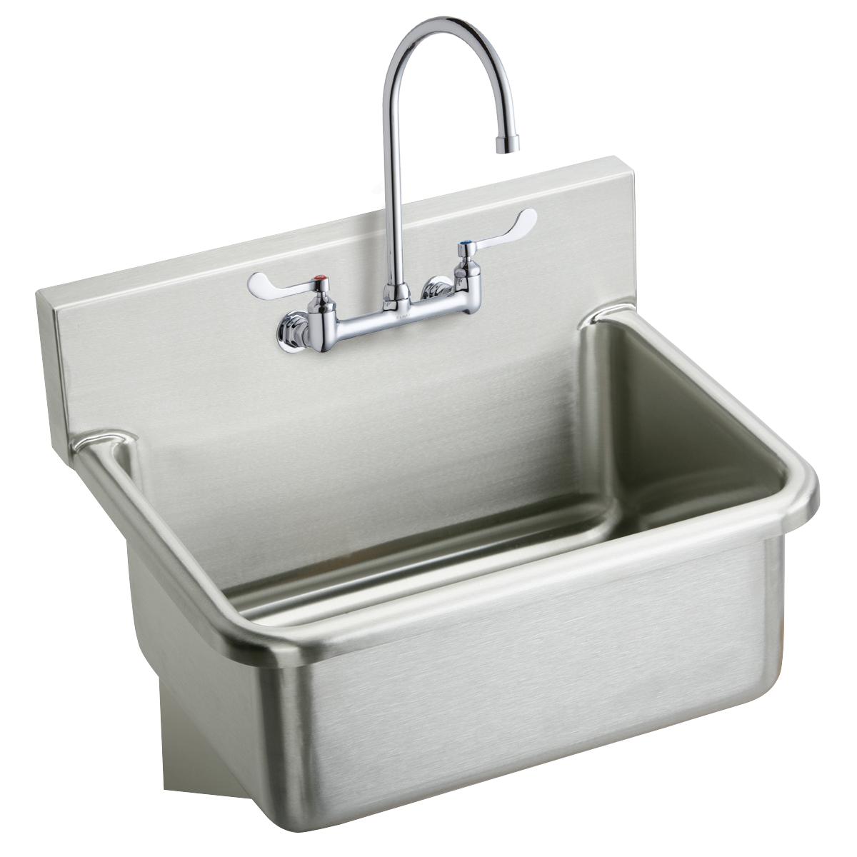 Just Manufacturing JS122T-J Stainless Steel 25" x 19-1/2" x 10-1/2" Wall Hung Single Bowl Hand Wash Sink Kit w/Faucet + Drain