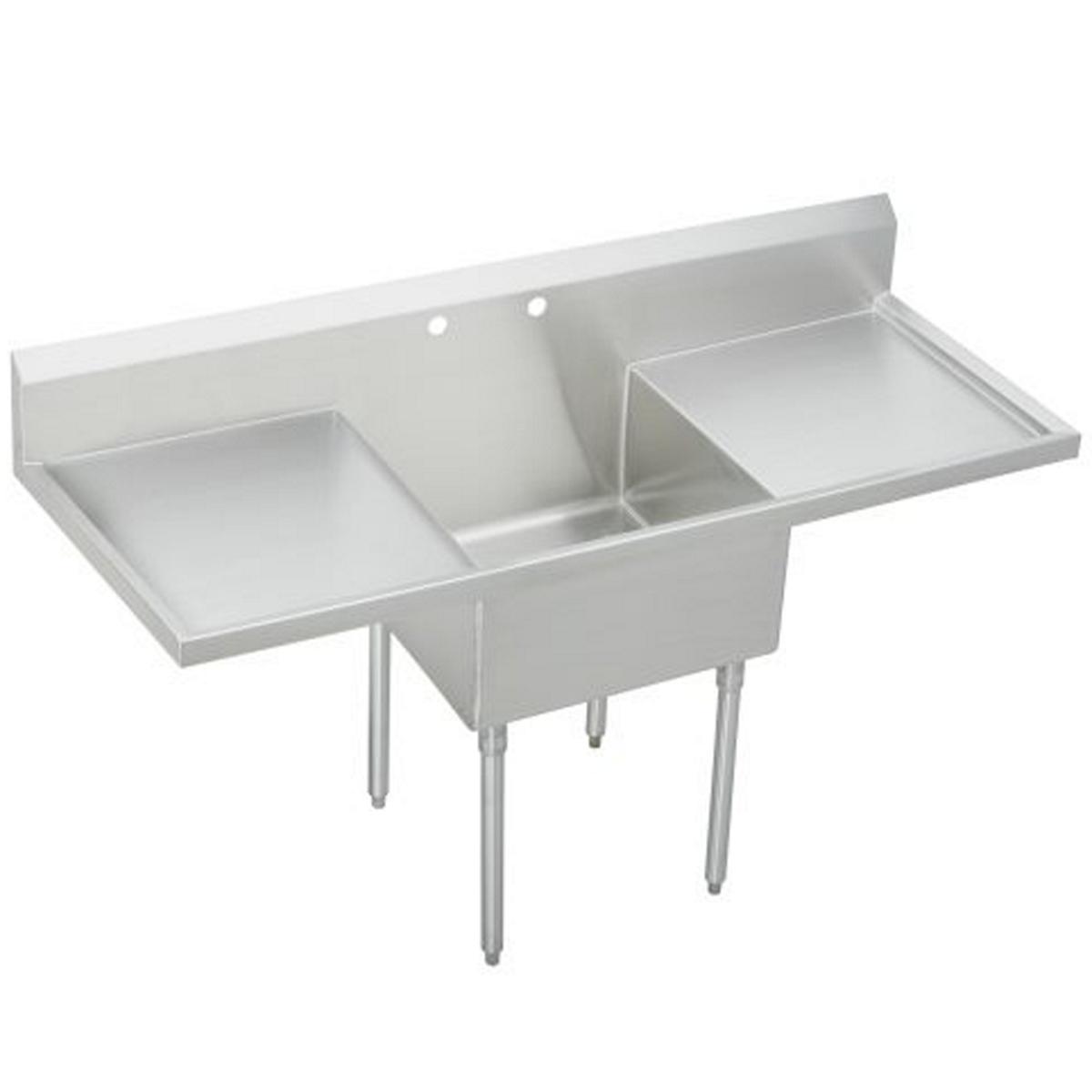Just Manufacturing NSFB130-24RL-2-J Stainless Steel 78" x 27-1/2" x 14" Floor Mount Single 2-Hole Scullery Sink w/L&R Drainboards Coved Corners