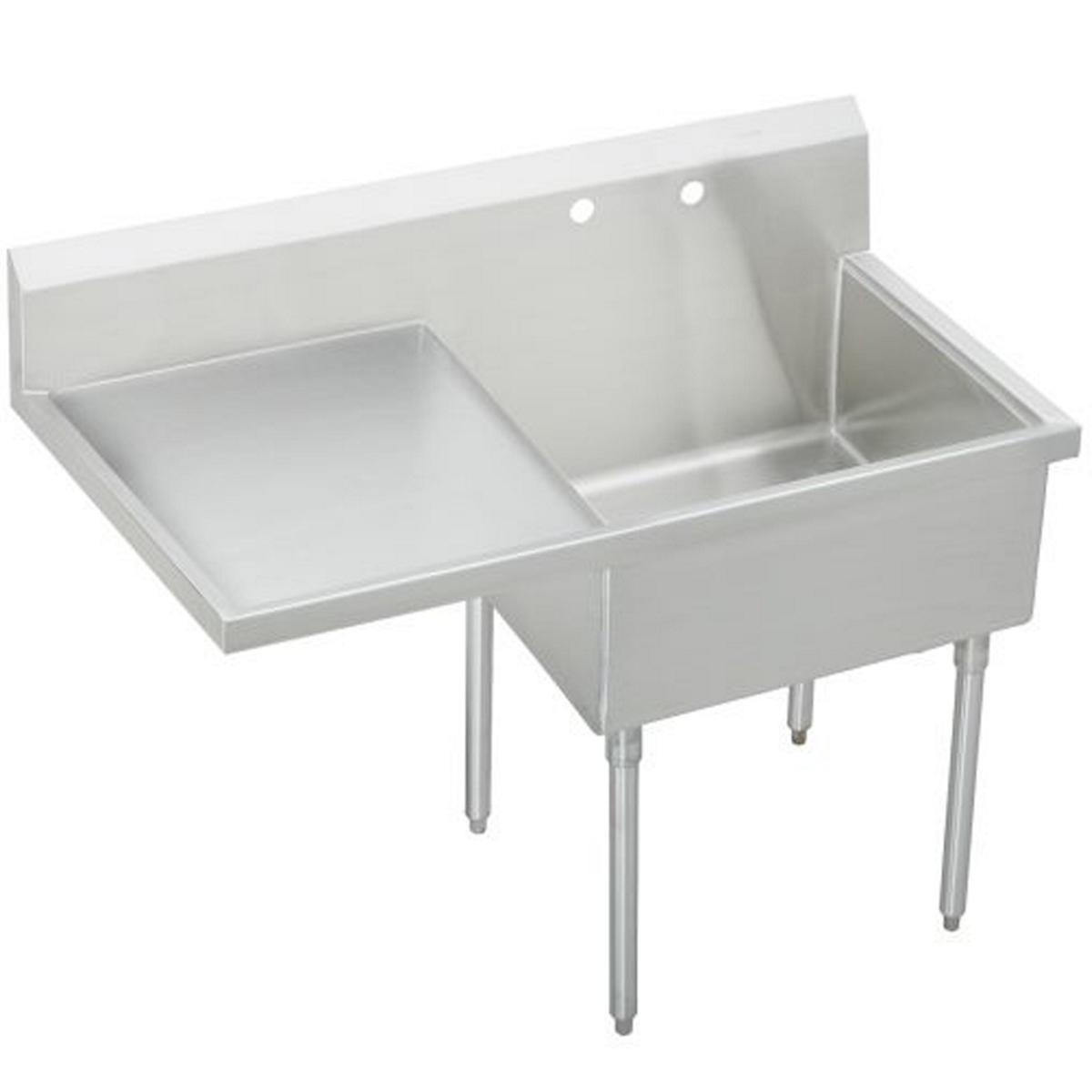 Just Manufacturing NSFB136-24L-2-J Stainless Steel 61-1/2" x 27-1/2" x 14" Floor Mount Single 2-HoleScullery Sink w/L Drainboard Coved Corners