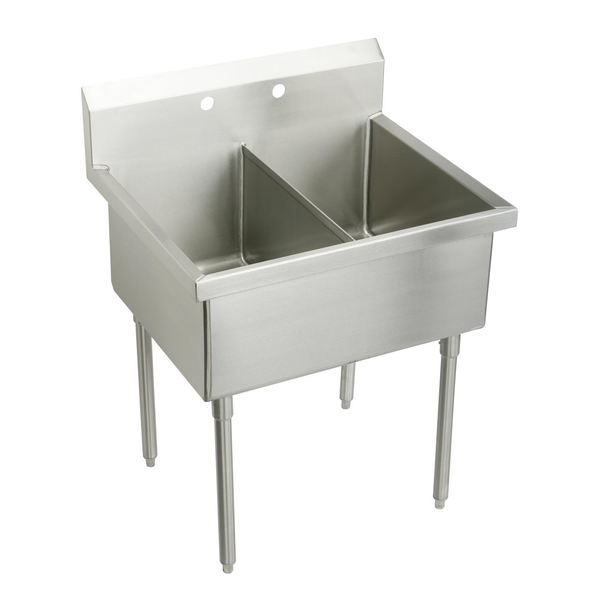 Just Manufacturing NSFB236-2-2-J Stainless Steel 39" x 27-1/2" x 14" Floor Mount Double 4-Hole Scullery Sink w/coved corners