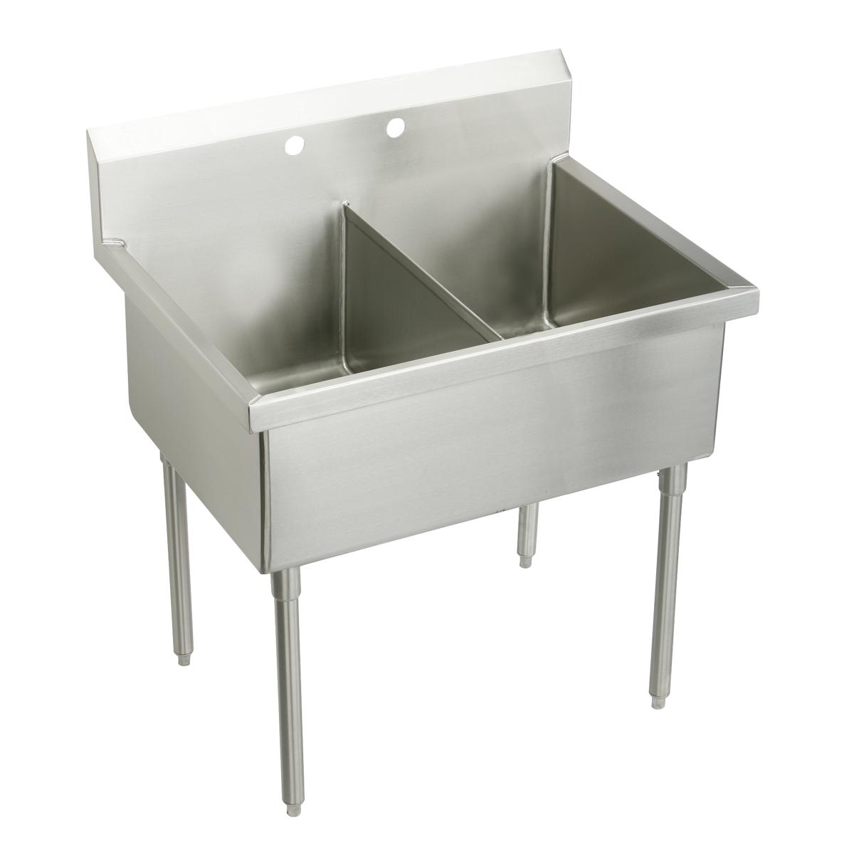 Just Manufacturing NSFB242-2-J Stainless Steel 45" x 27-1/2" x 14" Floor Mount Double 2-Hole Scullery Sink w/coved corners