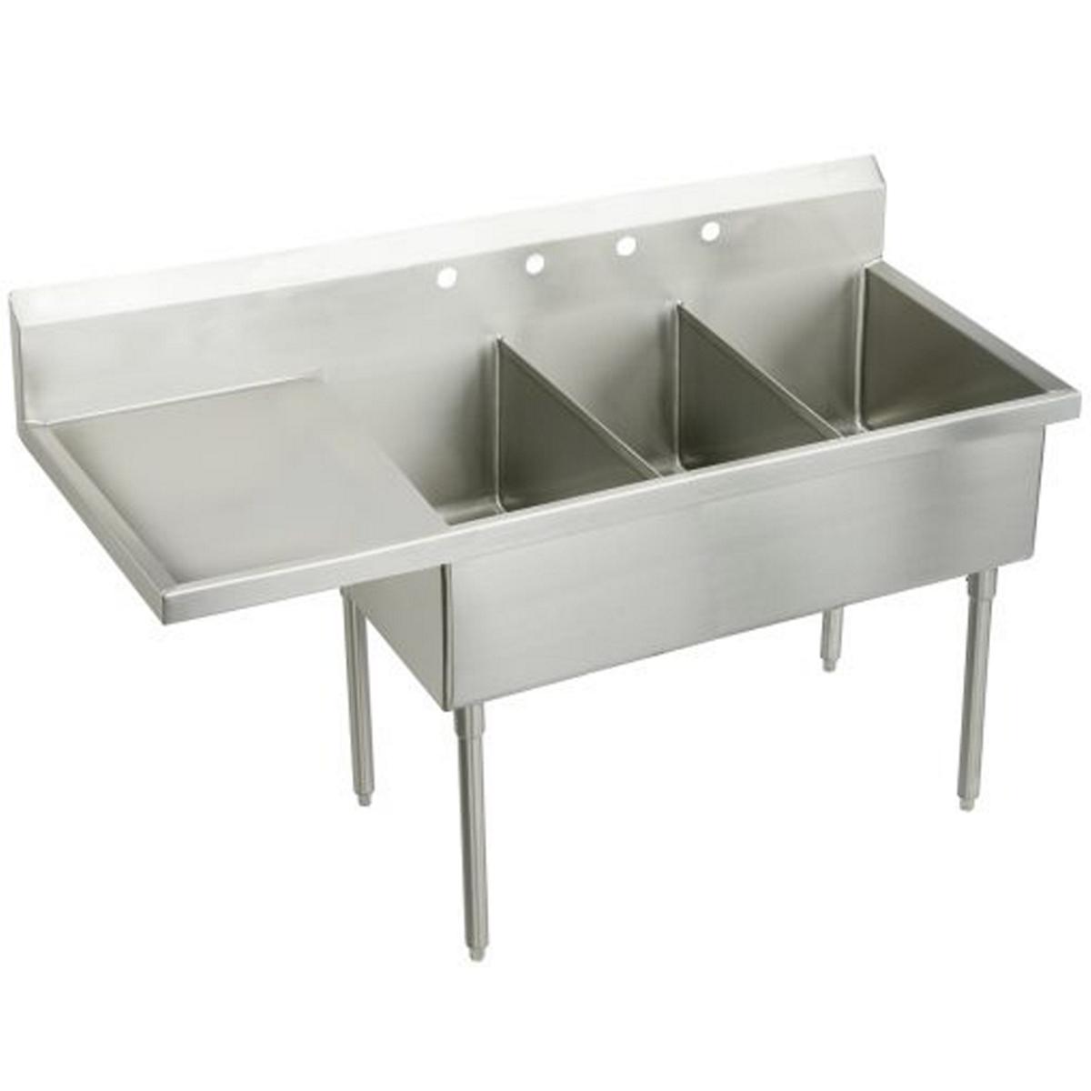 Just Manufacturing NSFB345-24RL-2-J Stainless Steel 93" x 27-1/2" x 14" Floor Mount Triple 2-Hole Scullery Sink w/L&R Drainboards and Coved Corners
