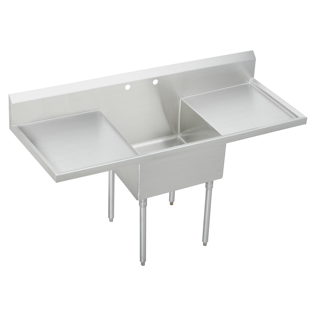 Just Manufacturing SB124-24RL-1-J Stainless Steel 72" x 27-1/2" x 14" Floor Mount Single Compartment 1-Hole Scullery Sink w/L&R Drainboards