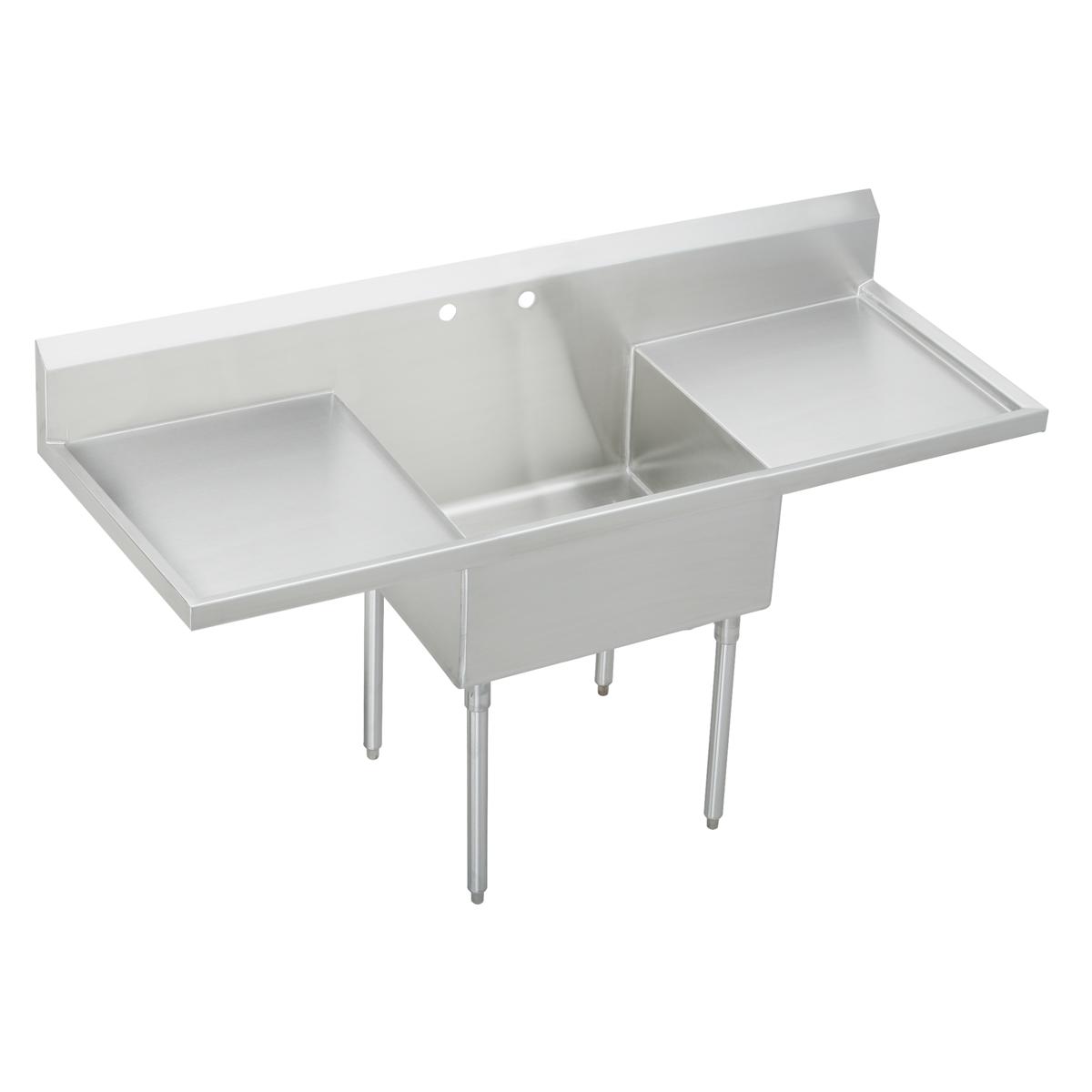 Just Manufacturing SB136-24RL-2-J Stainless Steel 84" x 27-1/2" x 14" Floor Mount Single Compartment 2-Hole Scullery Sink w/L&R Drainboards