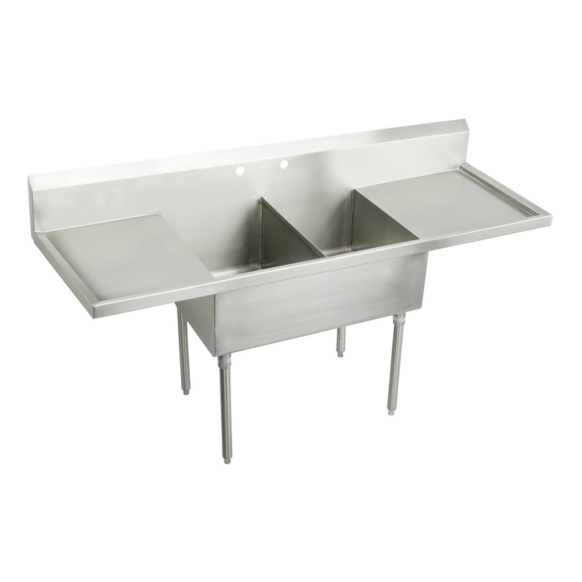 Just Manufacturing SB236-24RL-2-J Stainless Steel 84" x 27-1/2" x 14" Floor Mount Double Compartment 2-Hole Scullery Sink w/L&R Drainboards
