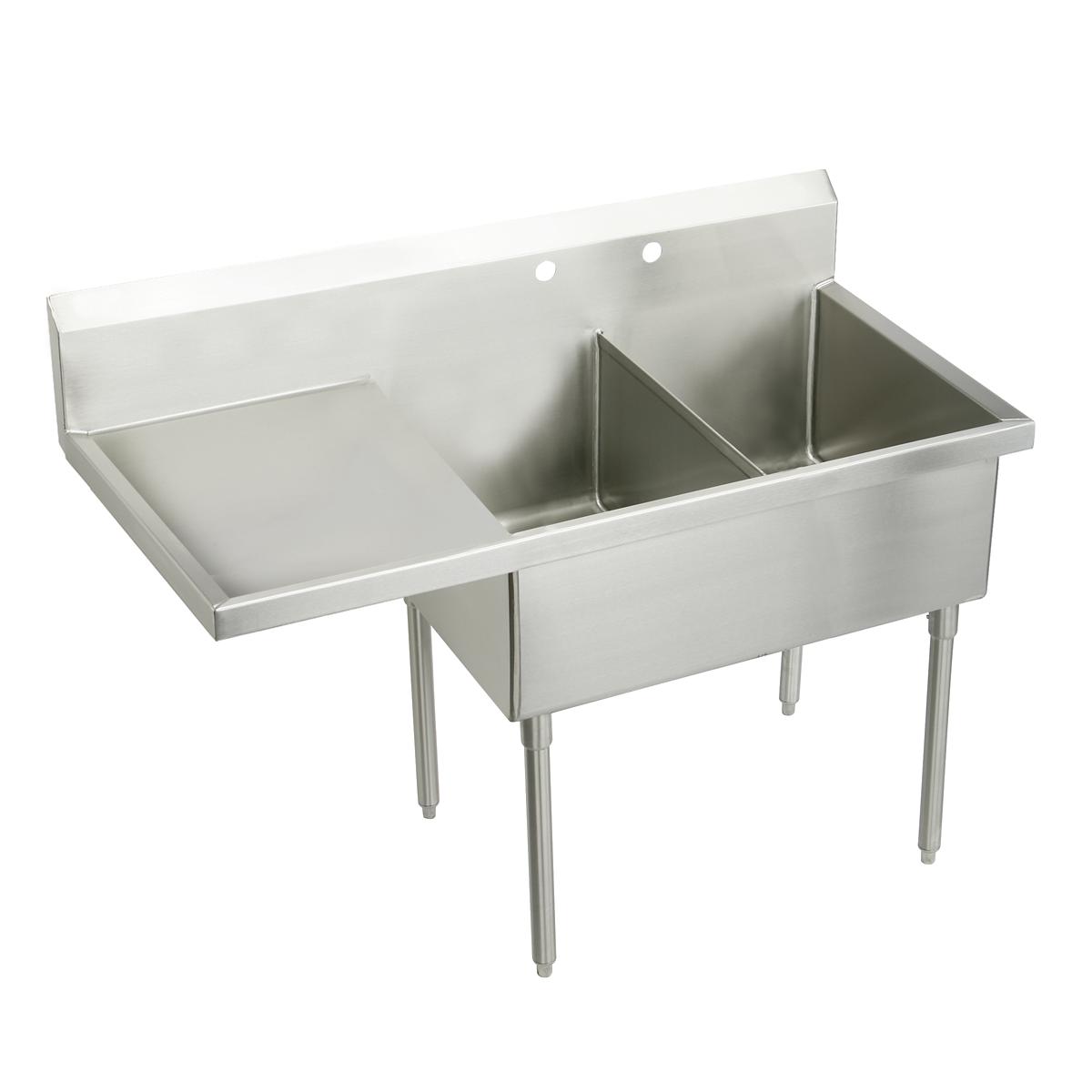 Just Manufacturing SB248-24L-2-J Stainless Steel 73-1/2" x 27-1/2" x 14" Floor Mount Double Compartment 2-Hole Scullery Sink w/Left Drainboard