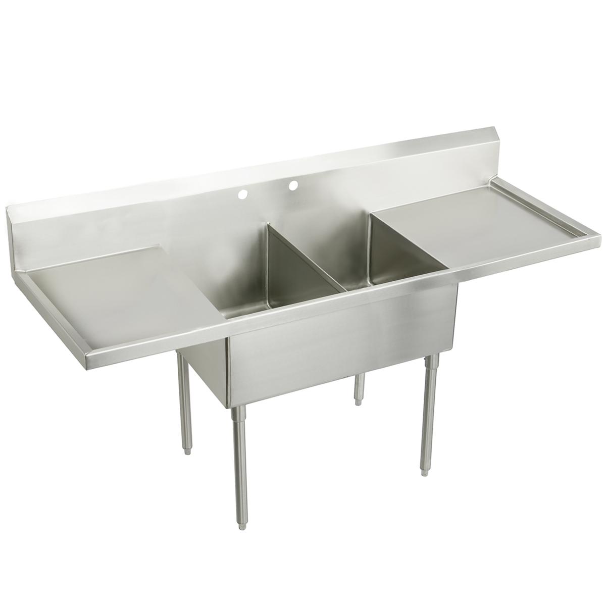 Just Manufacturing SB260-24RL-2-2-J Stainless Steel 108" x 27-1/2" x 14" Floor Mount Double Compartment 4-Hole Scullery Sink w/L&R Drainboards