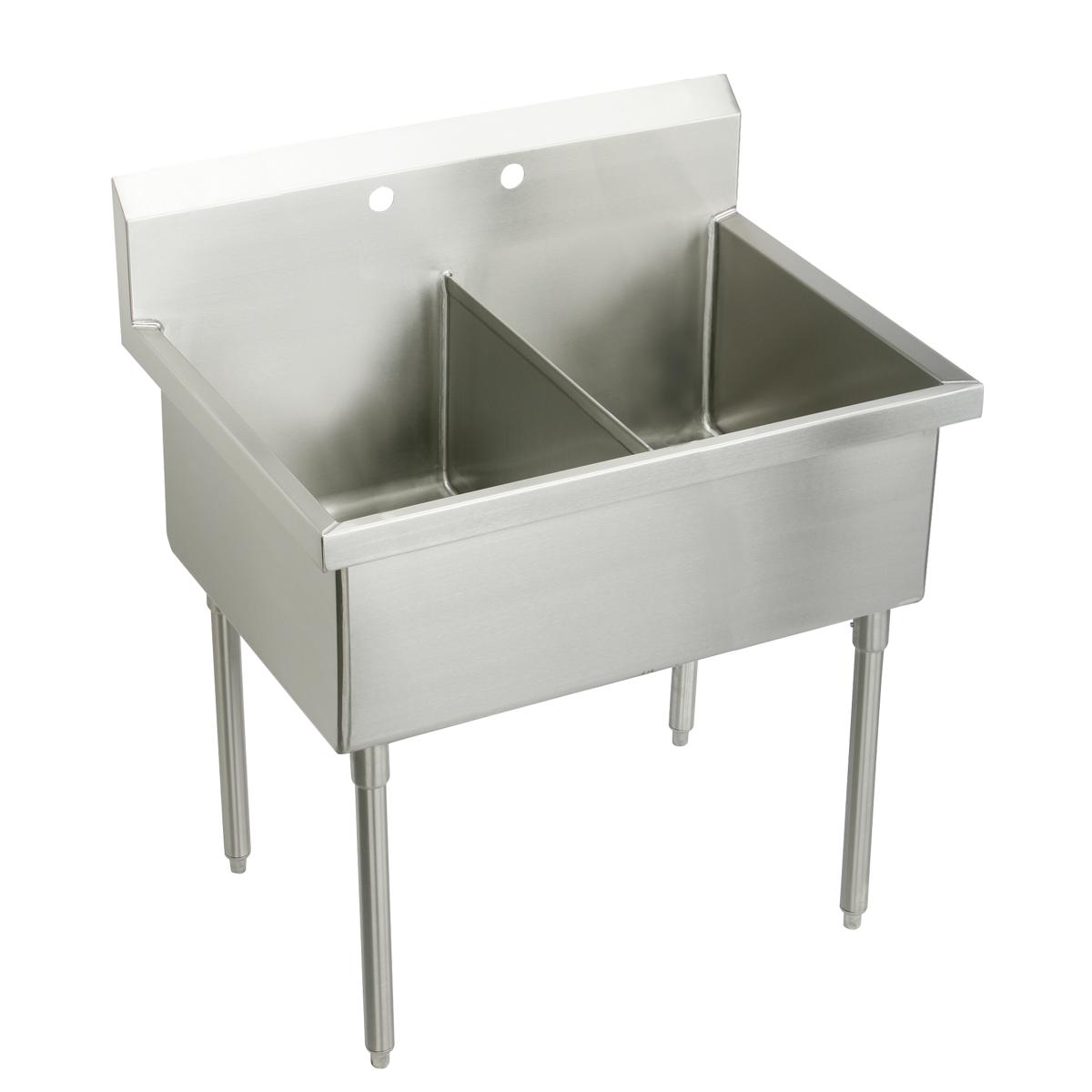 Just Manufacturing SB260-2-2-SD-J Stainless Steel 63" x 27-1/2" x 14" Floor Mount Double Compartment 4-Hole Scullery Sink Kit