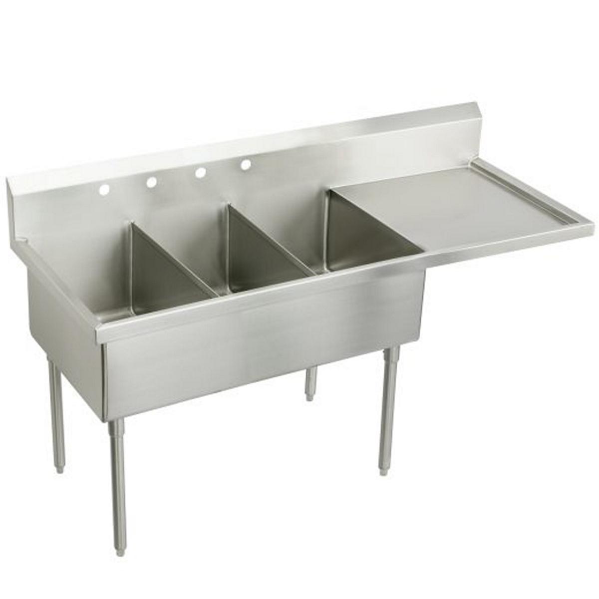 Just Manufacturing SB372-24R-2-2-2-J Stainless Steel 97-1/2" x 27-1/2" x 14" Floor Mount Triple Compartment 6-Hole Scullery Sink w/Drainboard