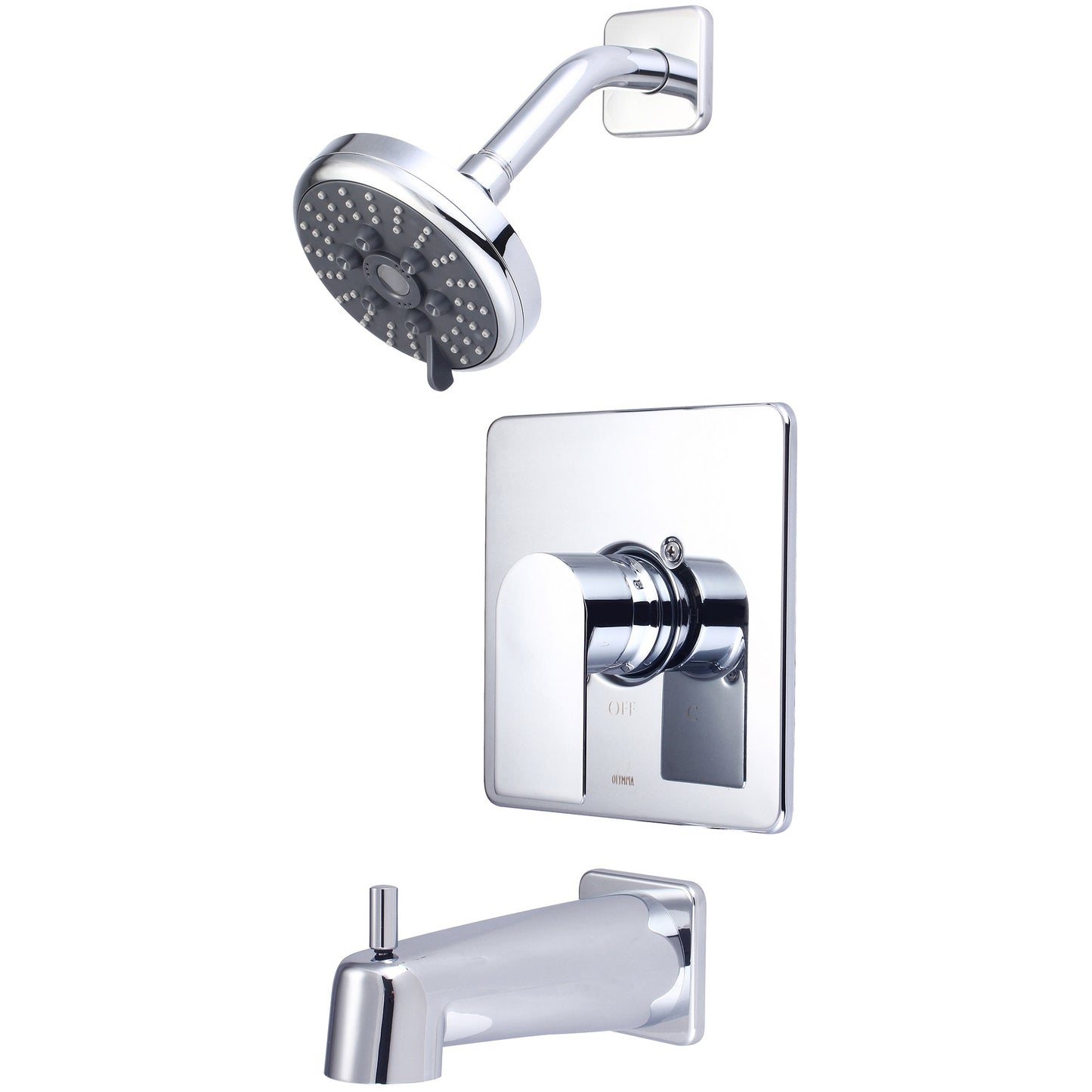 Olympia T-23914 TUB & SHWR TRIM SET-LVR HDL EXT. COMBO DVR TUB SPT W/ESCUTCHEON THREE FUNC SHWR-CP