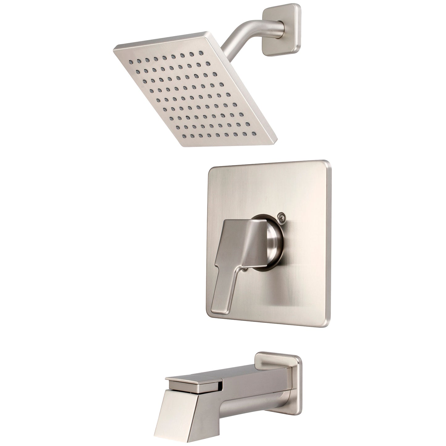 Olympia T-2398-6-BN TUB & SHWR TRIM SET-LVR HDL EXT. COMBO DVR TUB SPT W/ESCUTCHEON SINGLE FUNC 6" SQUARE SHWR-PVD BN