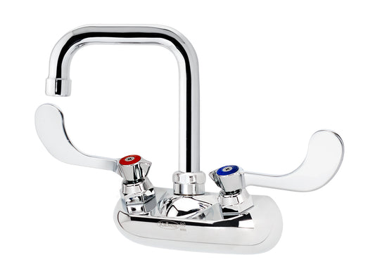 Krowne 10-435L-W SILVER SERIES 4" CTR Wall MNT FCT, 1/4 TURN Ceramic ValveS W/ WRIST BLADE HandLE, 4" Double BEND SPT 