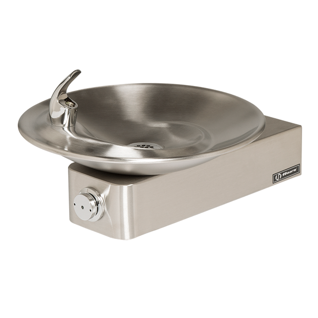 Haws 1001 Barrier-free, stainless steel w/round sculpted bowl. Also must purchase item 6700 - Steel in-wall mounting plate, single bubbler fountains