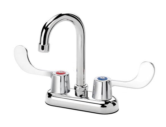 Krowne 11-400L-W SILVER SERIES 4" CENTER DECK Faucet WITH WRIST BLADE HandLES AND 3-1/2" WIDE GOOSENECK SPOUT         