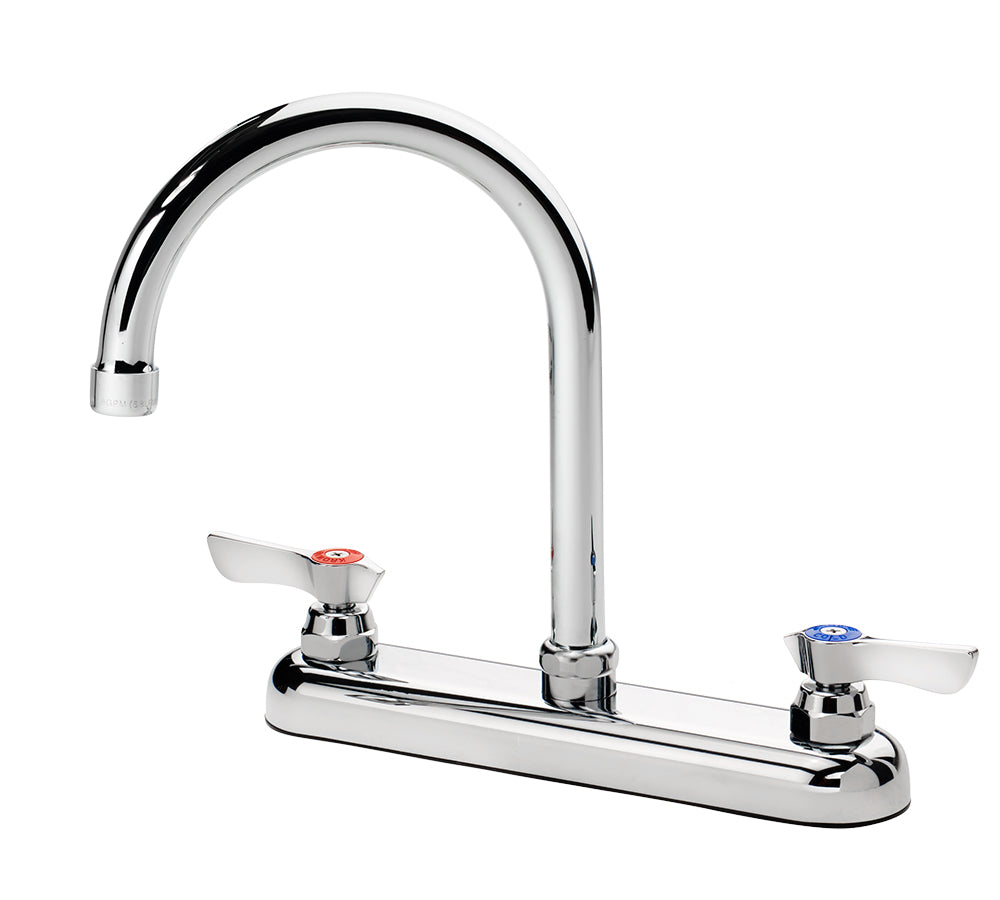 Krowne 13-801L SILVER SERIES 8" CENTER DECK Faucet, 1/4 TURN Ceramic ValveS, WITH 6" WIDE GOOSENECK SPOUT           