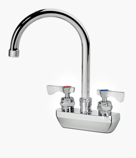 Krowne 14-401L-W-E4 ROYAL SERIES 4" Wall MNT FCT WITH 6" WIDE GOOSENECK SPOUT, VR WRISTBLADE HandLES, 1.5 GPM AERATOR    