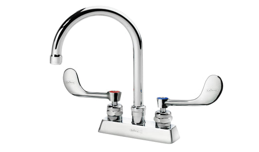 Krowne 15-301L-W-E4 ROYAL SERIES 4" Deck Mount Faucet WITH 6" WIDE GOOSENECK SPT, VR WRISTBLADE HandLES, 1.5 GPM AERATOR 