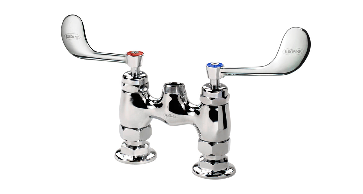 Krowne 15-4XXL-W ROYAL SERIES 4" CENTER RAISED DECK Faucet Body ONLY WITH WRIST BLADE HandLES, VANDAL RESISTANT       
