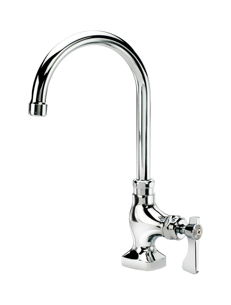 Krowne 16-203L Krowne 16-203L. Royal Series Single Hole Deck Mount Pantry Faucet with 6" Wide Gooseneck Spout. Solid chrome plated brass base. Durable full range swing spout with Double o-ring construction. Single temp.