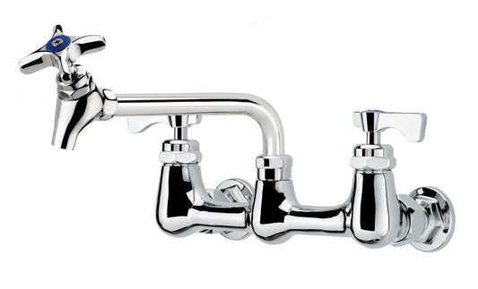 Krowne 16-250L Krowne 16-250L. Royal Series 8" Center Wall Mount Pot Filler Faucet with 6" Spout. 	Solid chrome plated brass base. Durable full range swing spout with Double o-ring construction. Full flow with shut-off Valve at end of spout.