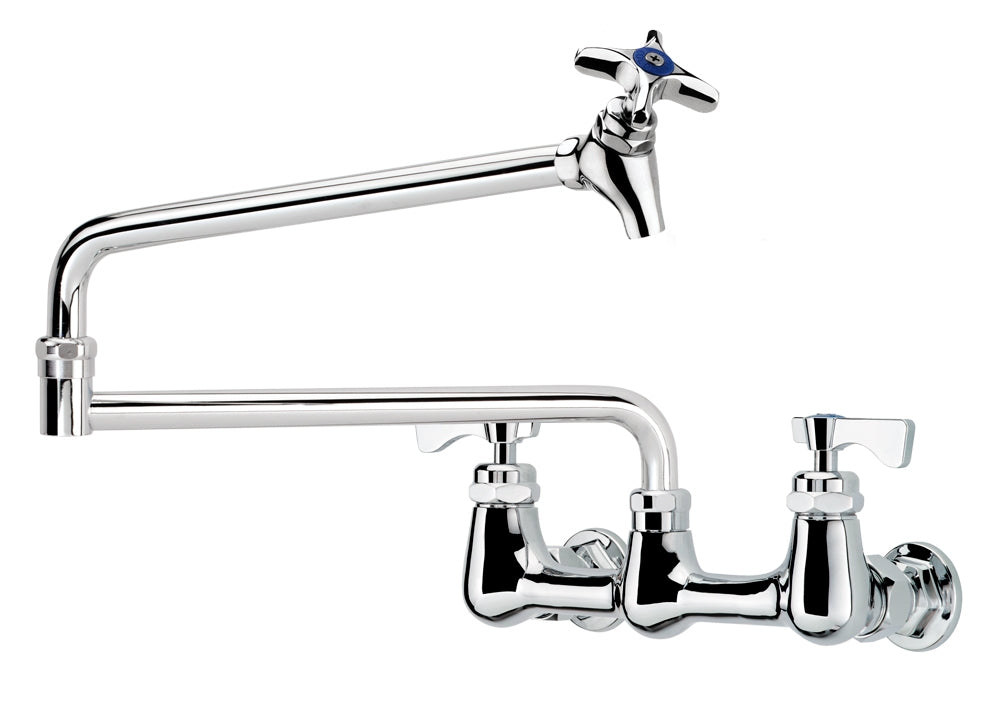 Krowne 16-253L Krowne 16-253L. Royal Series 8" Center Wall Mount Pot Filler Faucet with 24" Jointed Spout. Durable full range swing spout with Double o-ring construction. Full flow with shut-off Valve at end of spout.