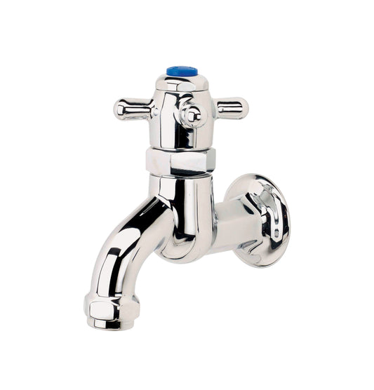 Krowne 16-470L Krowne 16-470L. Royal Series Single Hole Wall Mount Self-Closing Faucet. Solid chrome plated brass. Cross Handle with color coded index.