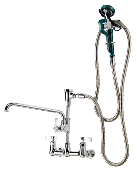 Krowne 19-112L ROYAL SERIES 8" CENTER Wall MNT Faucet W 12" Add-on FCT, 96" HOSE W/SprayER, METAL RING NOT INCL.    