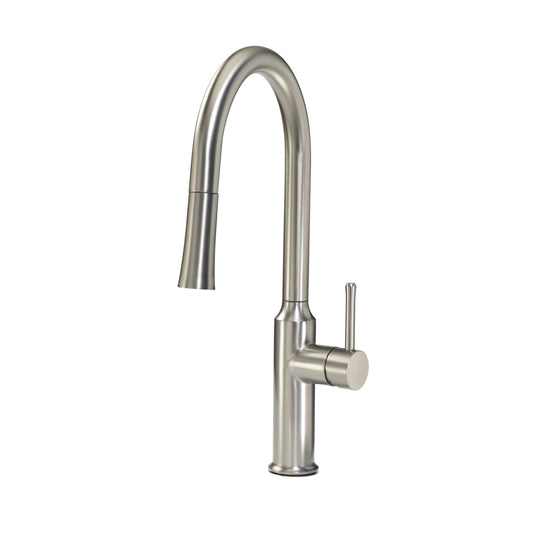 Krowne 19-400S. Single Handle Kitchen Faucet with Pull-Down Sprayer, Satin Finish. Pull down Spray wand with the ability to quickly switch between two Spray modes: stream or Shower. Beehive for aerator helps reduce splash back. Made from 304 stainless steel, environmentally friendly material, and satin finish. Optional 8ƒ?� deck plate included (can be mounted with or without plate).